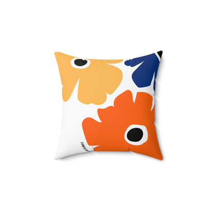 Square Pillow Modern Floral Design II Navy Yellow Orange Home Decor