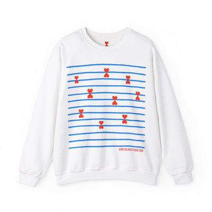 Blue Striped Red Hearts Music Notes Unisex Sweatshirt - Signature Collection by Kinetic Love Studio