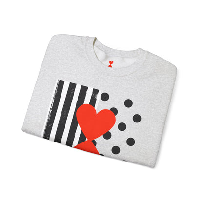 Dots & Stripes Red Heart Modern Design Gray Sweatshirt