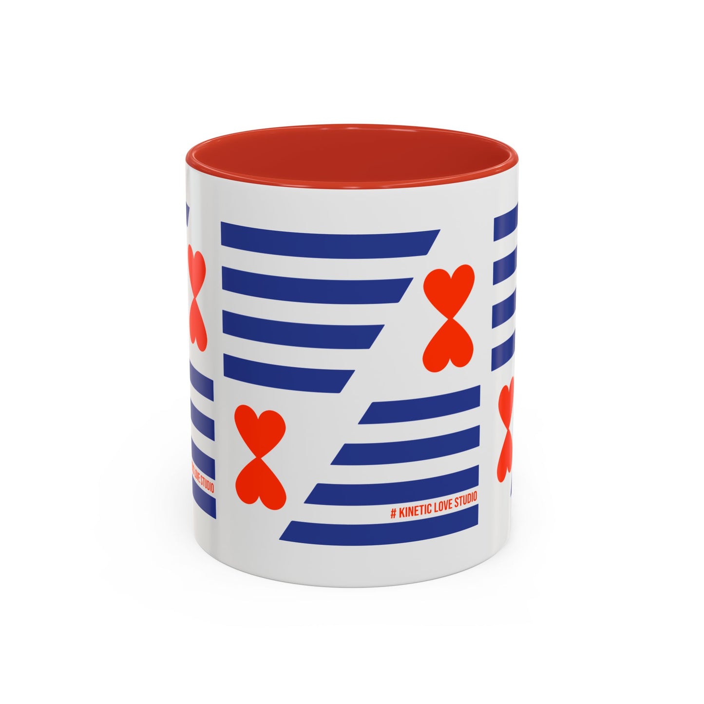 Coffee Mug Blue Stripes Hearts Parisian Trendy Style Modern Contemporary Design