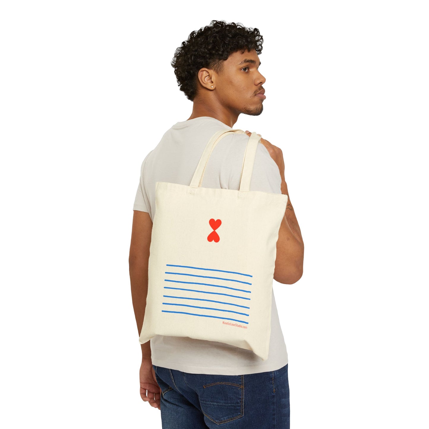 Tote Bag - Blue Stripes and Hearts French Chic Design Paris Street Style 100% Cotton