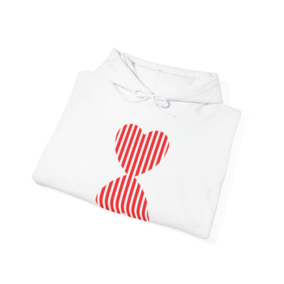 Striped Heart Hooded Sweatshirt Hoodie - Modern Red Heart Design