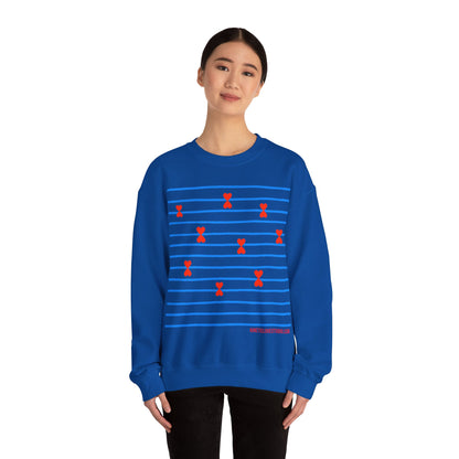 Blue Striped Red Hearts Music Notes Unisex Sweatshirt - Signature Collection by Kinetic Love Studio