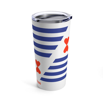 Tumbler Paris Chic Blue Stripes and Hearts Design 20oz