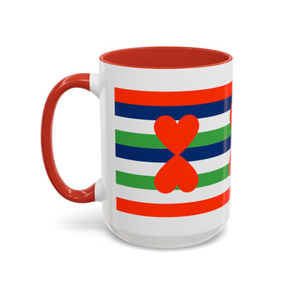 Coffee Mug Green Stripes Hearts Parisian Trendy Style Modern Contemporary Design