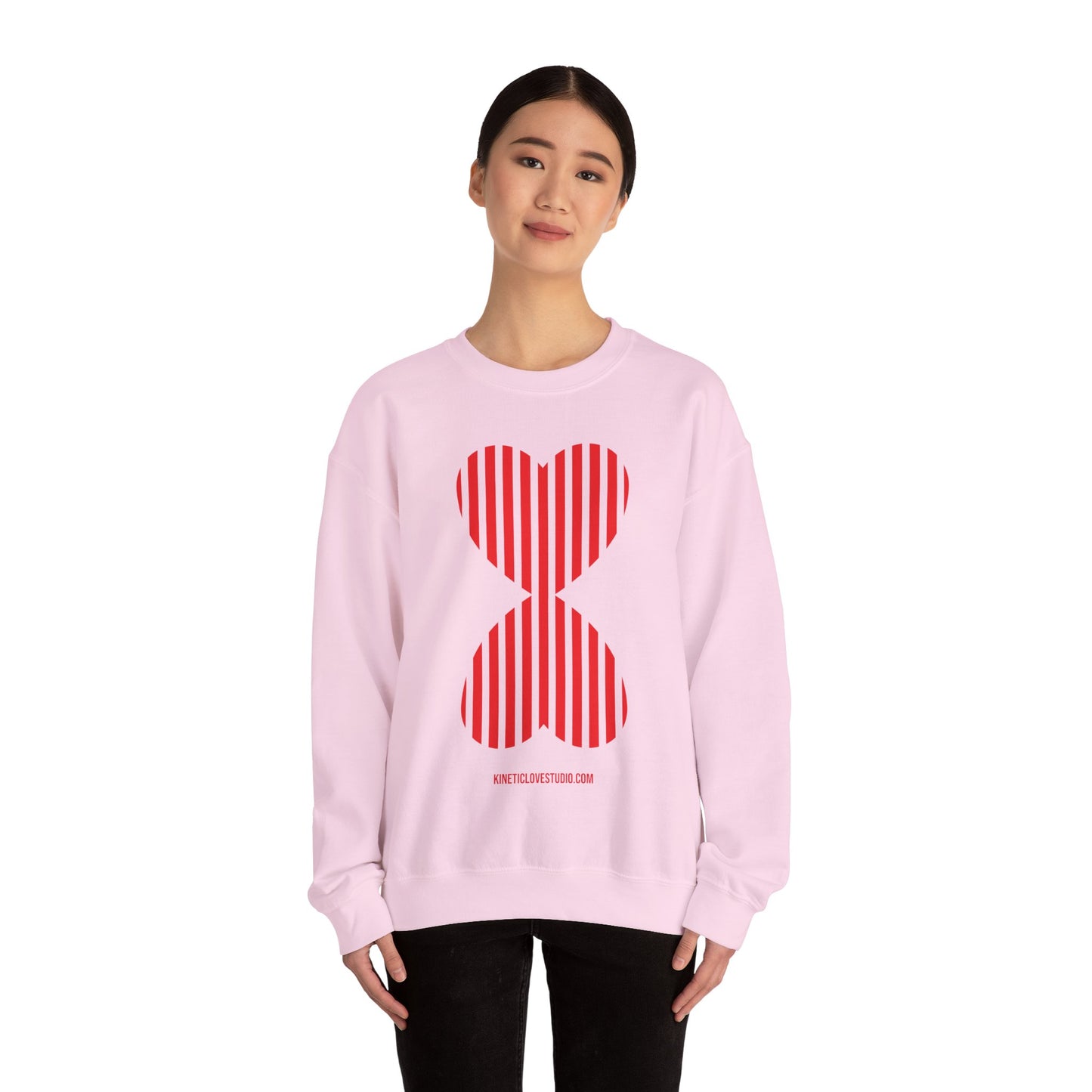 Paris Chic Red Striped Double Hearts Modern Design Khaki Green Unisex Sweatshirt - Signature Collection by Kinetic Love Studio