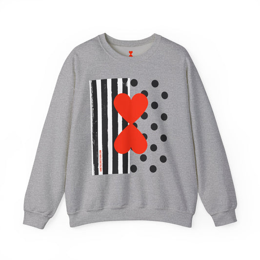 Dots & Stripes Red Heart Modern Design Gray Sweatshirt