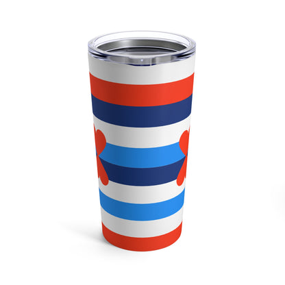 Tumbler Paris Chic Blue White Red Stripes and Hearts Design 20oz