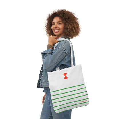 Canvas Tote Bag White Green Stripes - French Chic Stylish Trendy Design