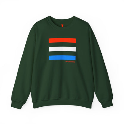 French Chic Tri-Color Stripes Stylish Unisex Blue Sweatshirt - Blue Stripes Red Heart Contemporary Design