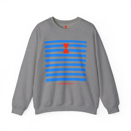 French Chic Crewneck Sweatshirt - Blue Stripes Red Heart Contemporary Design