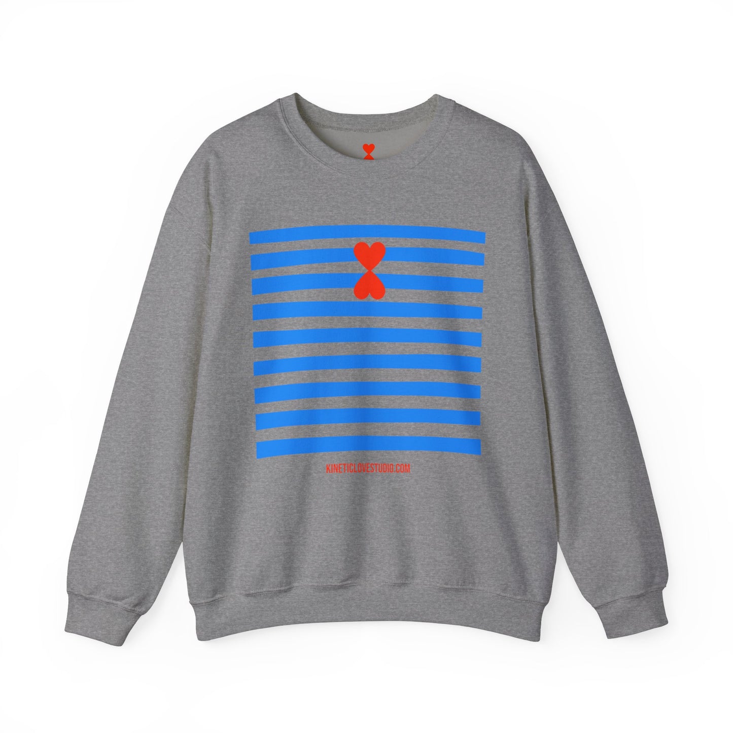 French Chic Crewneck Navy Sweatshirt - Blue Stripes Red Heart Contemporary Design