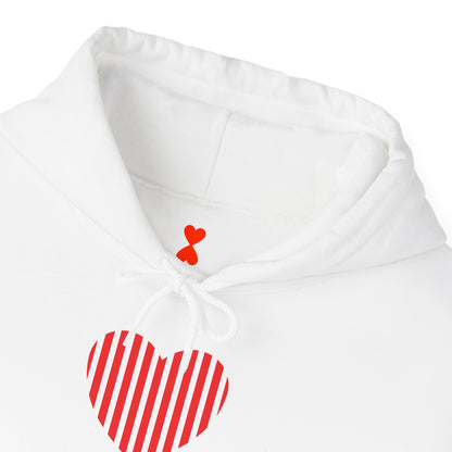 Paris Modern Design Striped Heart Navy Hooded Sweatshirt Hoodie - Modern Red Heart Design