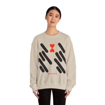 Abstract Stripes Red Heart Crewneck Sweatshirt