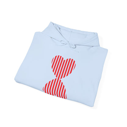 Striped Heart Hooded Sweatshirt Hoodie - Modern Red Heart Design