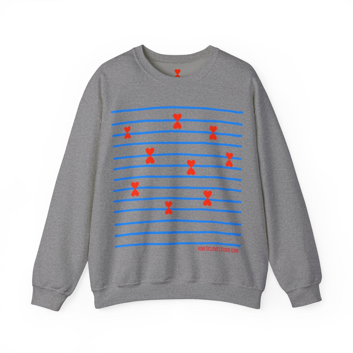 Blue Striped Red Hearts Music Notes Unisex Sweatshirt - Signature Collection by Kinetic Love Studio