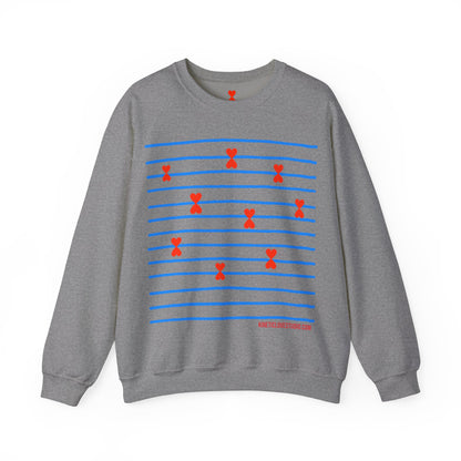 Blue Striped Red Hearts Music Notes Unisex Sweatshirt - Signature Collection by Kinetic Love Studio