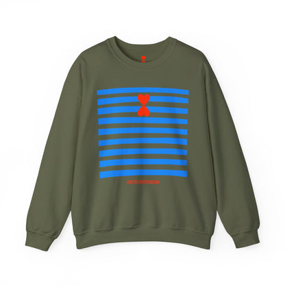 French Chic Crewneck Sweatshirt - Blue Stripes Red Heart Contemporary Design