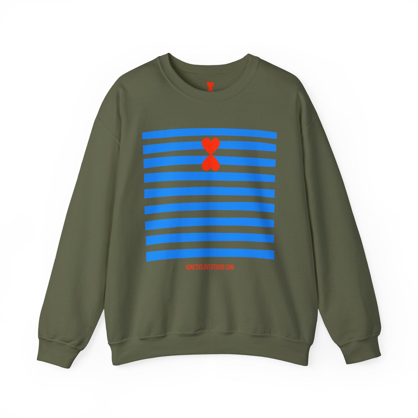 French Chic Crewneck Navy Sweatshirt - Blue Stripes Red Heart Contemporary Design