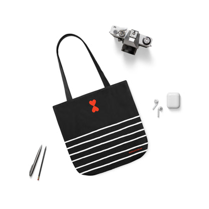 Canvas Tote Bag Black - French Chic Stripes Stylish Trendy Design