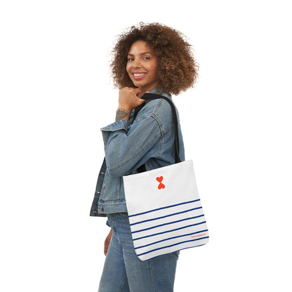 Canvas Tote Bag White Navy Stripes - French Chic Stylish Trendy Design