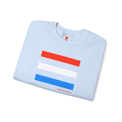 French Chic Tri-Color Stripes Stylish Unisex Sweatshirt - Blue Stripes Red Heart Contemporary Design