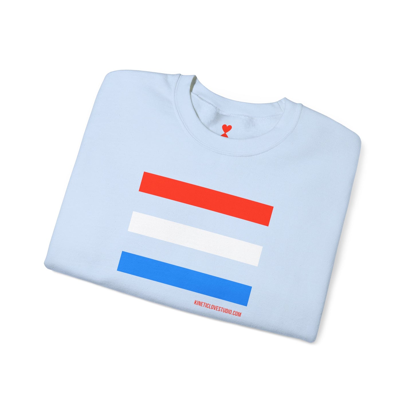 French Chic Tri-Color Stripes Stylish Unisex Blue Sweatshirt - Blue Stripes Red Heart Contemporary Design