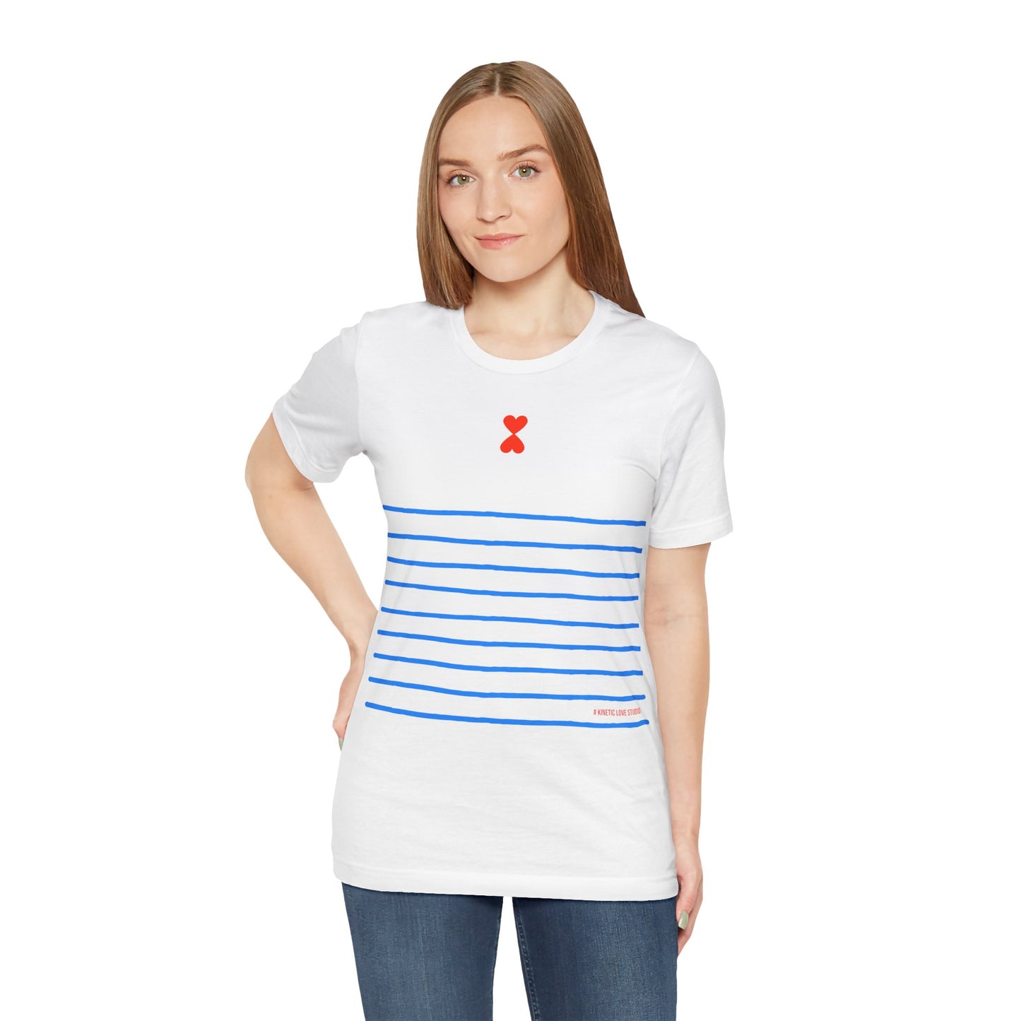 Signature Stripes & Double Heart T-Shirt Trench Chic Unisex Tee Express Delivery available