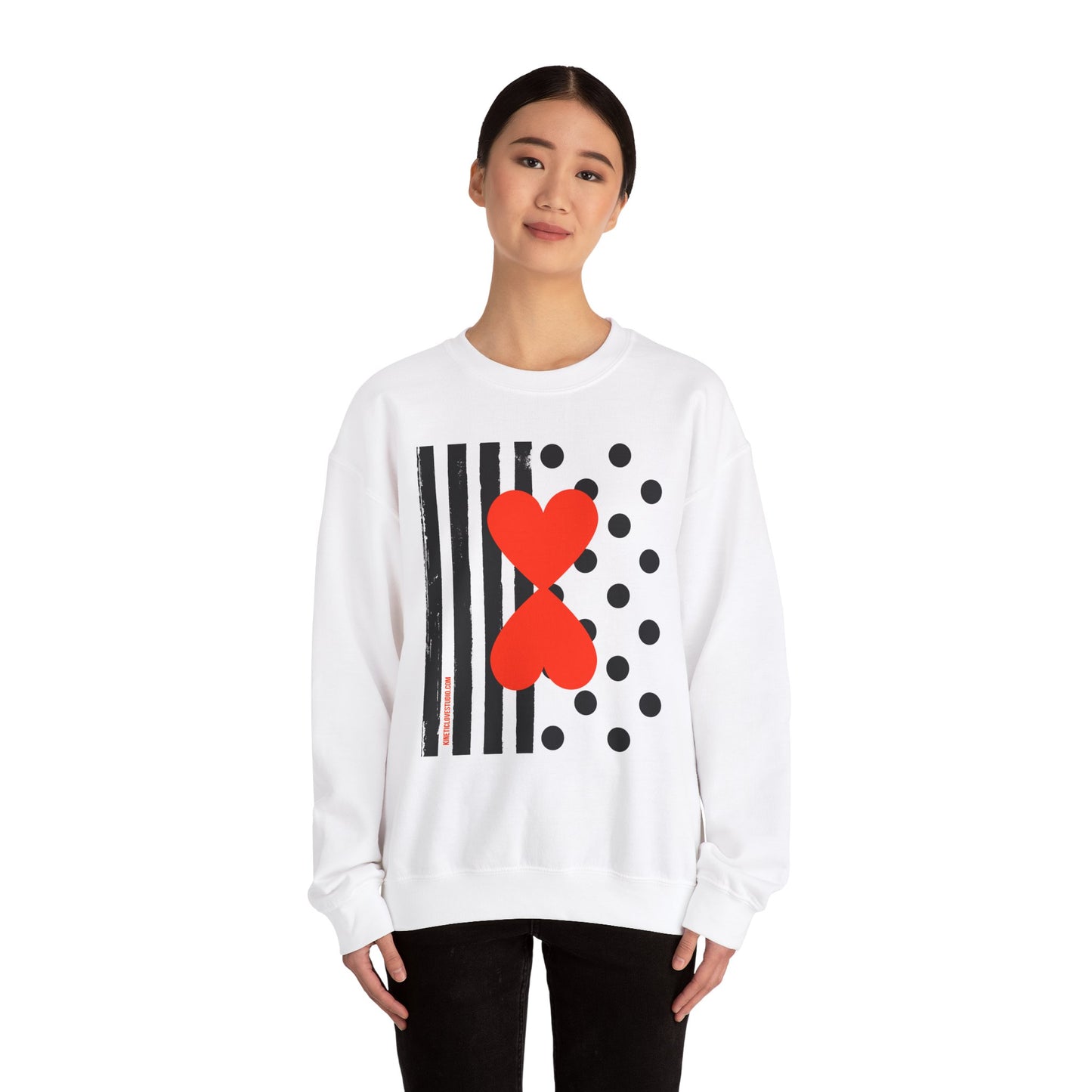 Dots & Stripes Red Heart Modern Design Gray Sweatshirt