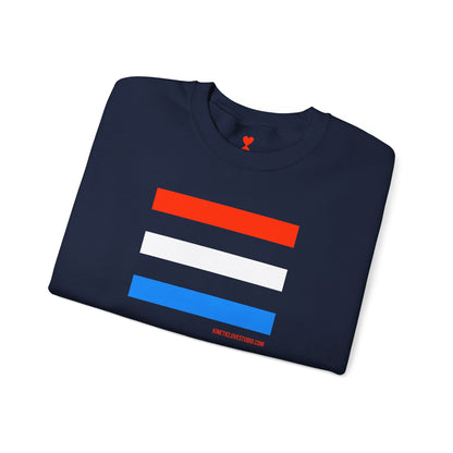 French Chic Tri-Color Stripes Stylish Unisex Blue Sweatshirt - Blue Stripes Red Heart Contemporary Design