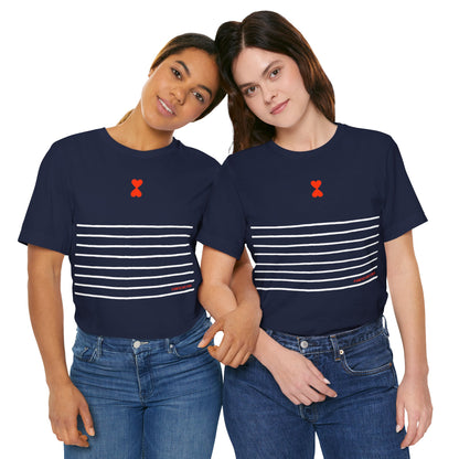 Striped Heart Unisex Tee - French Chic Design for Couples