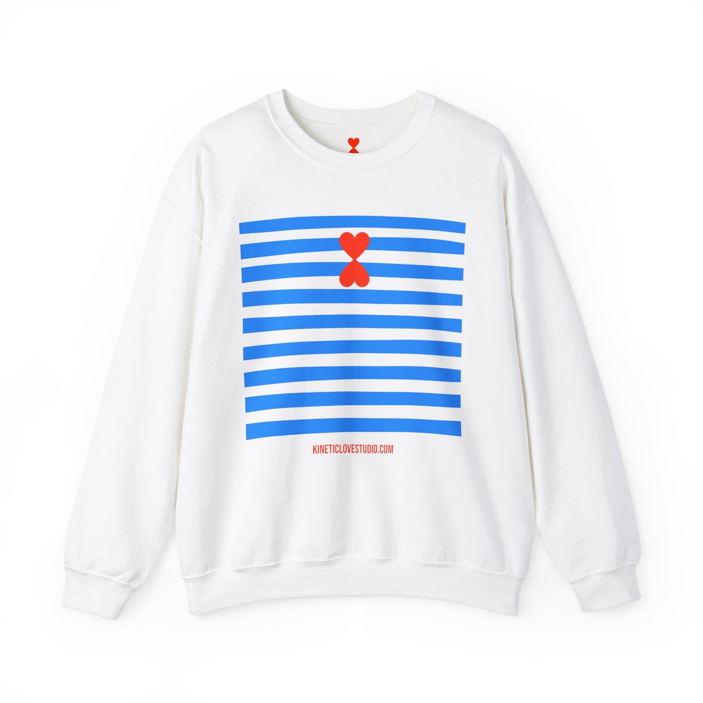 French Chic Crewneck Sweatshirt - Blue Stripes Red Heart Contemporary Design