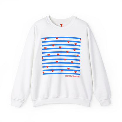 Blue Stripes Tiny Hearts Contemporary Design Unisex Sweatshirt - Signature Collection by Kinetic Love Studio