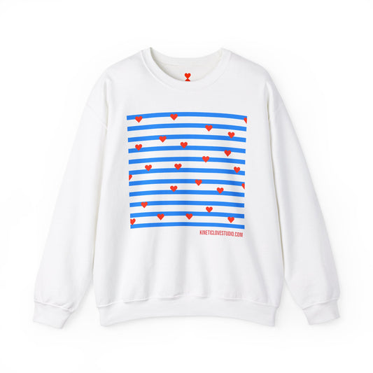 Blue Stripes Tiny Hearts Contemporary Design Unisex Sweatshirt - Signature Collection by Kinetic Love Studio