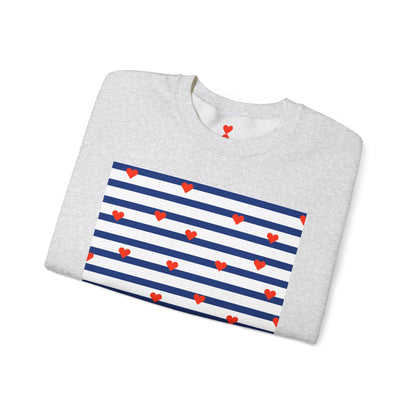 Navy Stripes Tiny Hearts Contemporary Design Unisex Sweatshirt - Signature Collection by Kinetic Love Studio