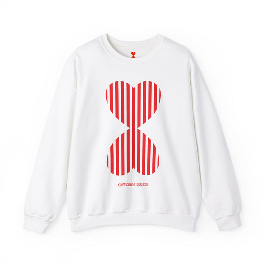 Paris Street Style Red Striped Double Hearts Modern Design White Unisex Sweatshirt - Signature Collection by Kinetic Love Studio