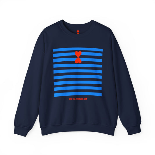 French Chic Crewneck Navy Sweatshirt - Blue Stripes Red Heart Contemporary Design