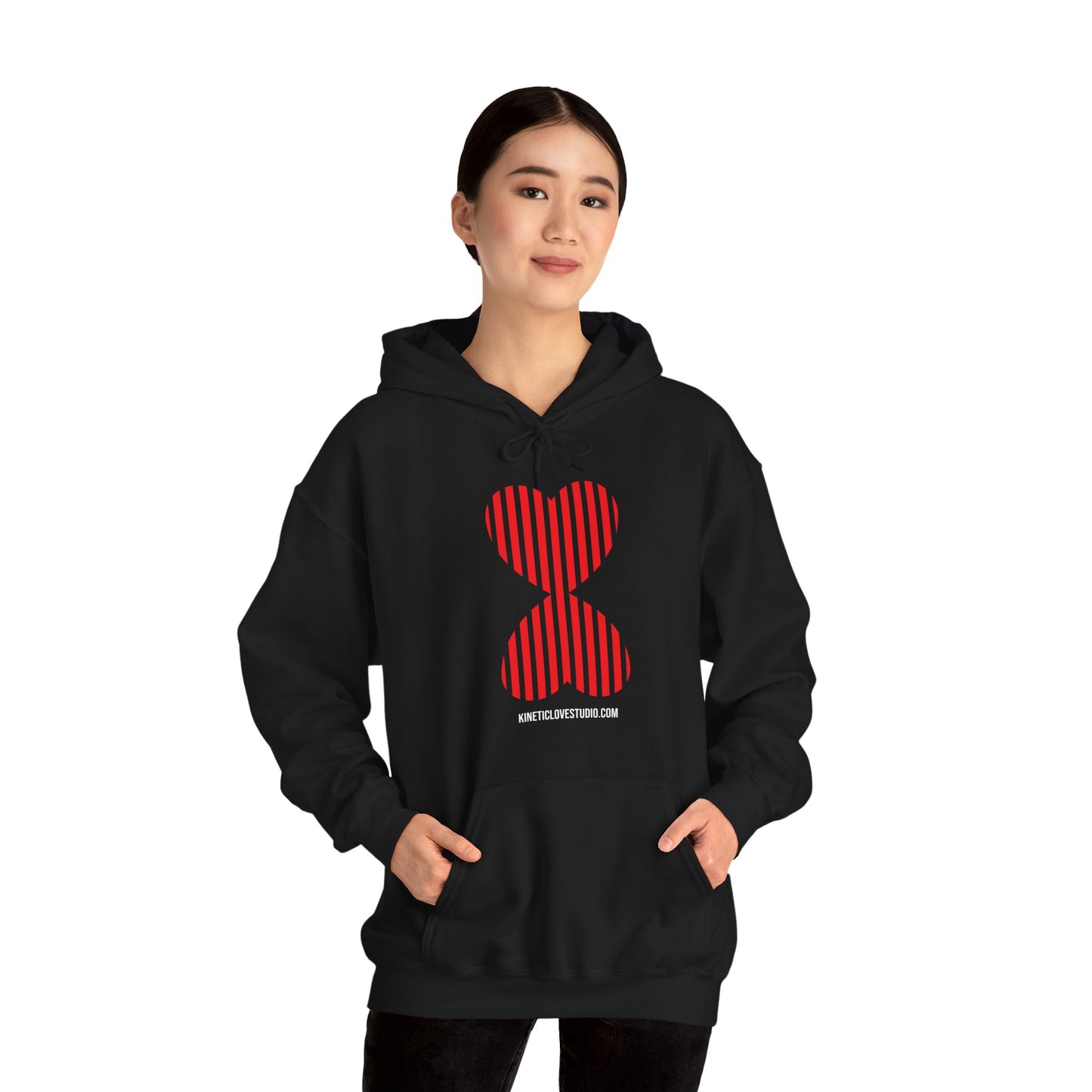 Paris Modern Design Striped Heart Navy Hooded Sweatshirt Hoodie - Modern Red Heart Design