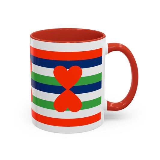 Coffee Mug Green Stripes Hearts Parisian Trendy Style Modern Contemporary Design