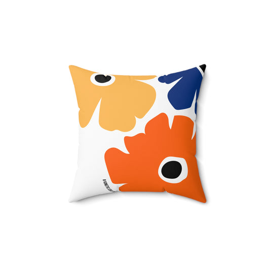 Square Pillow Modern Floral Design II Navy Yellow Orange Home Decor