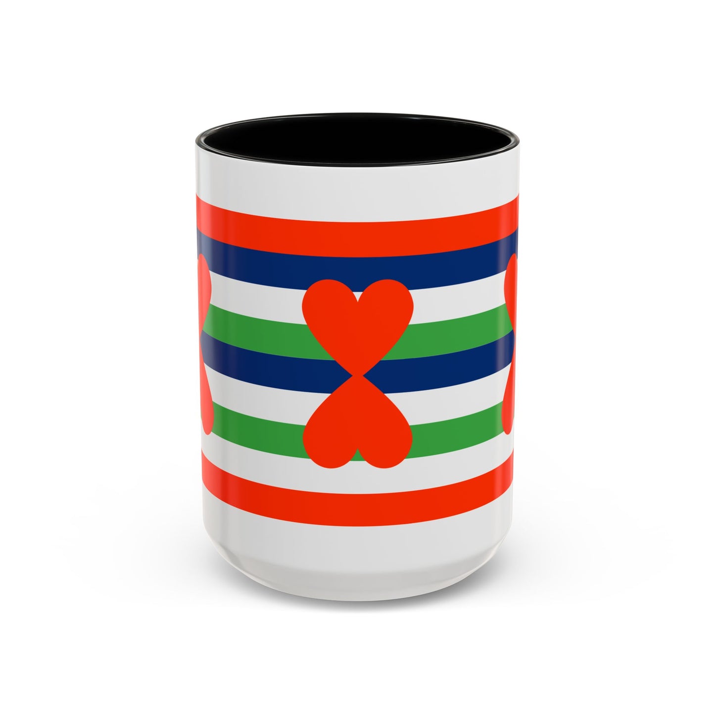 Coffee Mug Green Stripes Hearts Parisian Trendy Style Modern Contemporary Design