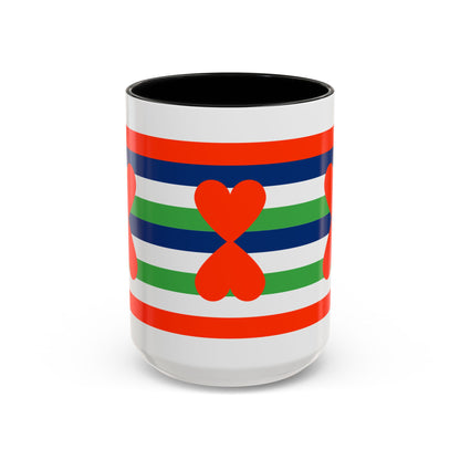 Coffee Mug Green Stripes Hearts Parisian Trendy Style Modern Contemporary Design