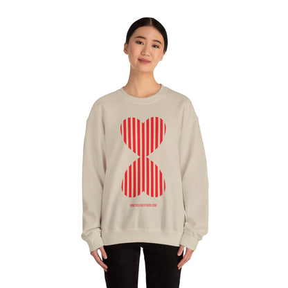 Red Striped Double Hearts Contemporary Design Unisex Sweatshirt - Signature Collection by Kinetic Love Studio