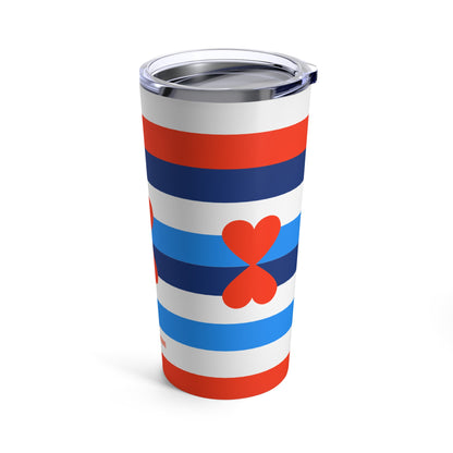 Tumbler Paris Chic Blue White Red Stripes and Hearts Design 20oz