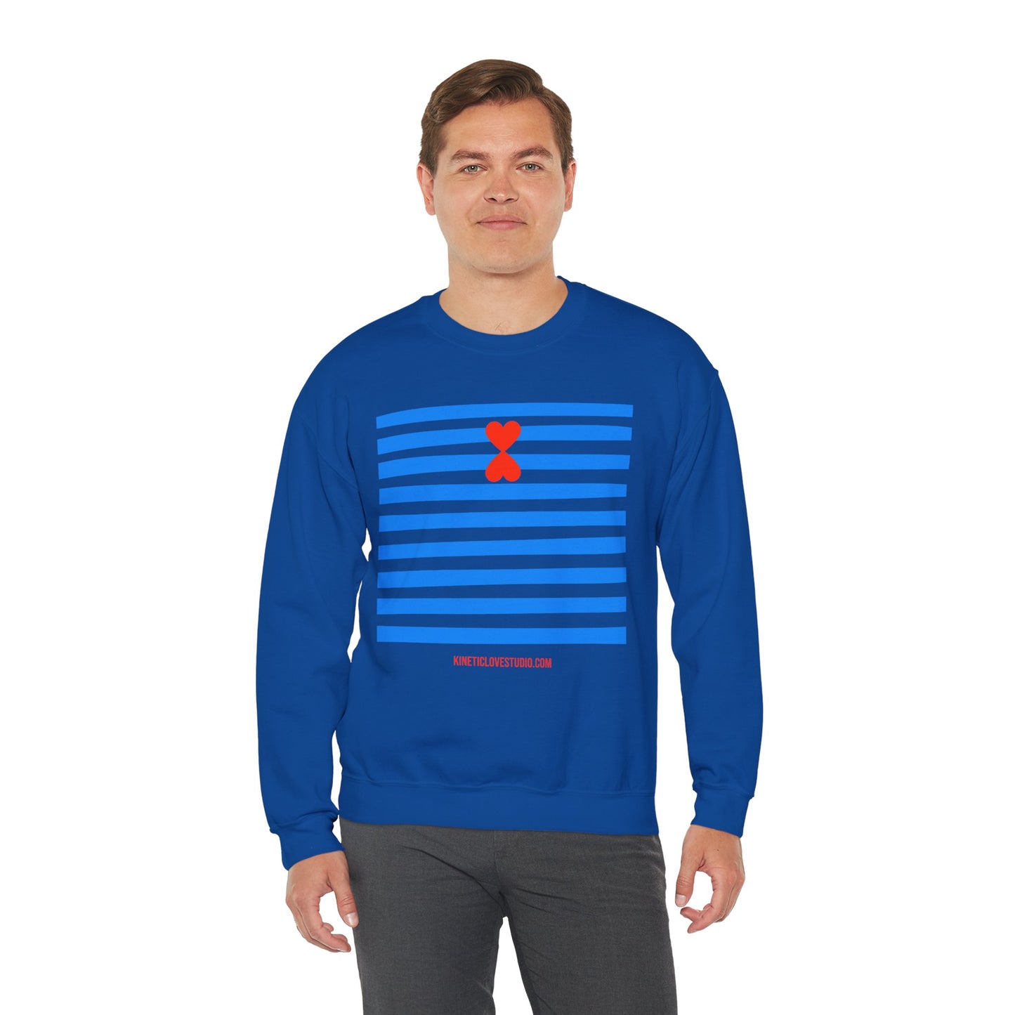 French Chic Crewneck Sweatshirt - Blue Stripes Red Heart Contemporary Design