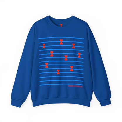 Blue Striped Red Hearts Music Notes Unisex Sweatshirt - Signature Collection by Kinetic Love Studio