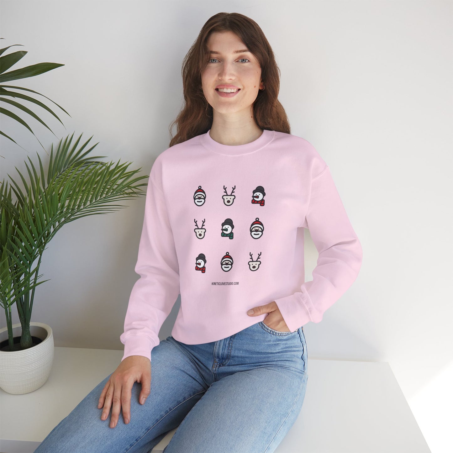 Christmas Cartoon Sweatshirt White Pink Unisex