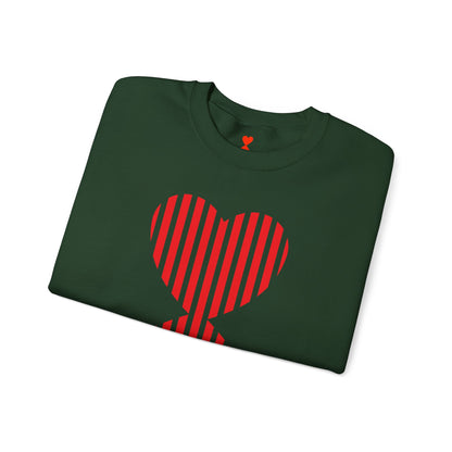 Paris Chic Red Striped Double Hearts Modern Design Khaki Green Unisex Sweatshirt - Signature Collection by Kinetic Love Studio