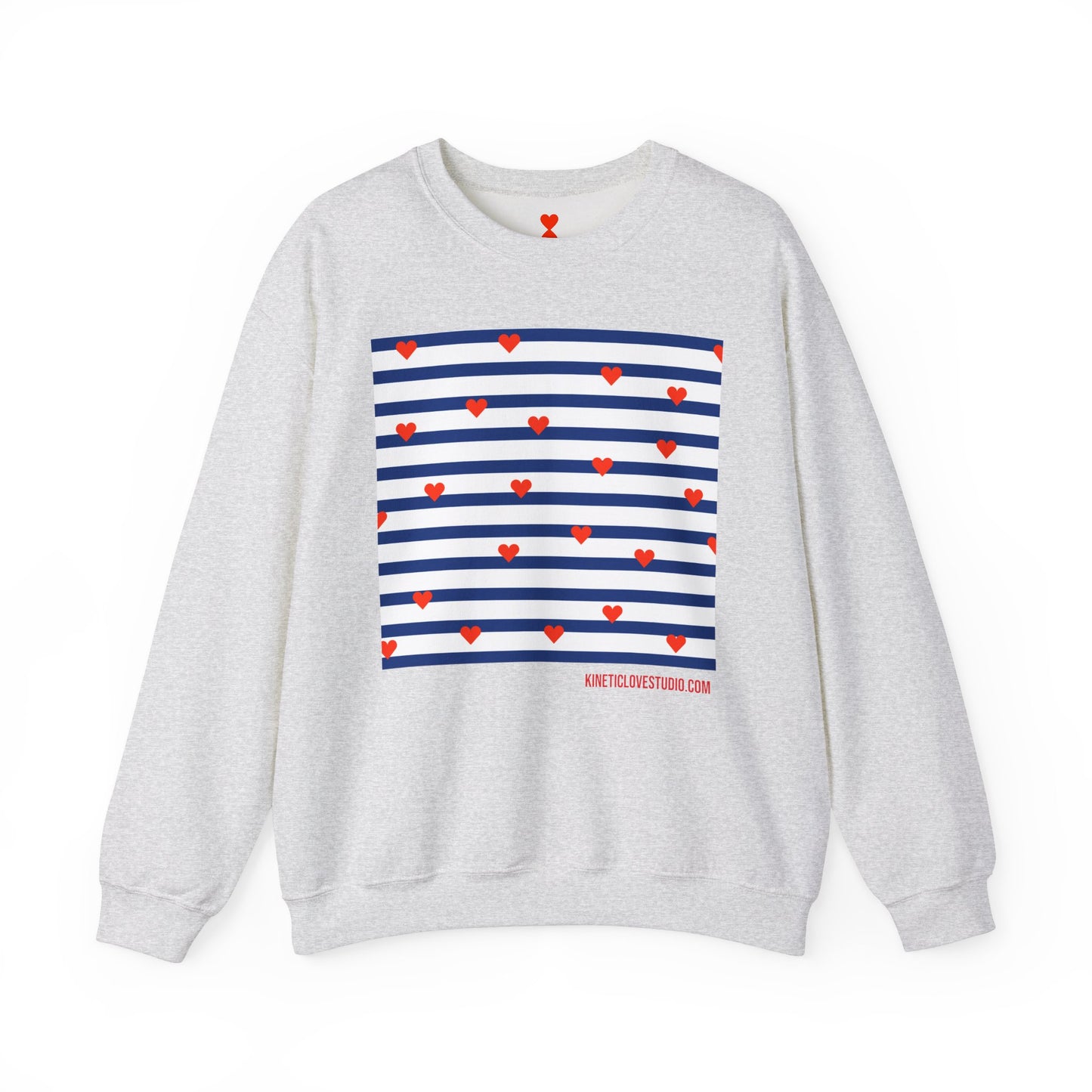 Navy Stripes Tiny Hearts Contemporary Design Unisex Sweatshirt - Signature Collection by Kinetic Love Studio