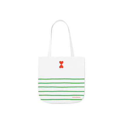 Canvas Tote Bag White Green Stripes - French Chic Stylish Trendy Design